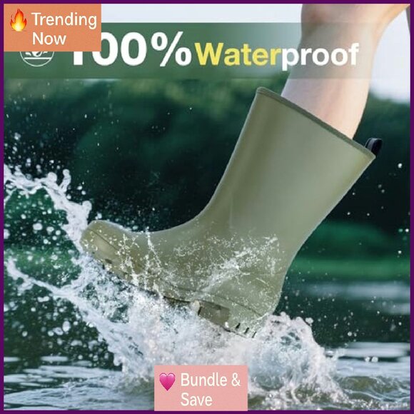 Wide Calf Women's Rain Boots Waterproof PVC Mid Height Outdoor - Picture 3 of 7